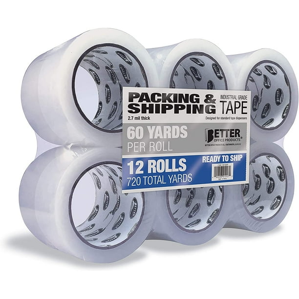 by Better Office Products Heavy Duty 1.88 Inch x 60 Yards Per Roll 12 Pack Clear Packing Tape Refill Rolls 12 Rolls 720 Total Yards by Better Office Products Heavy Duty 1.88 Inch x 60 Yards Per Roll 12 Pack Clear Packing Tape Refill Rolls 12 Rolls 720 Total Yards